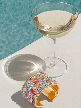 Gold Multi-Color Crystal Beaded Cuff Bracelet